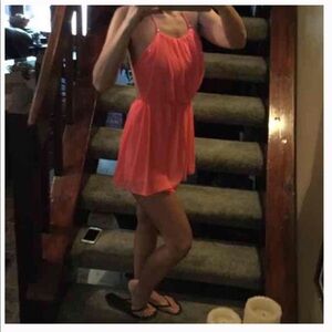 New neon coral open-back romper